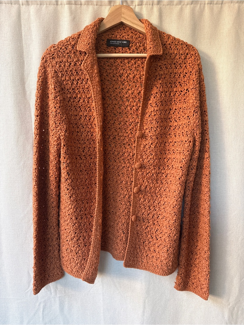Jones New York Open-Knit Orange-Brown Cardigan